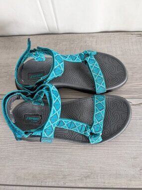 J Sport Chevron Strappy Sandals Adjustable Strap Water Shoes Blue G Sz7M Hiking